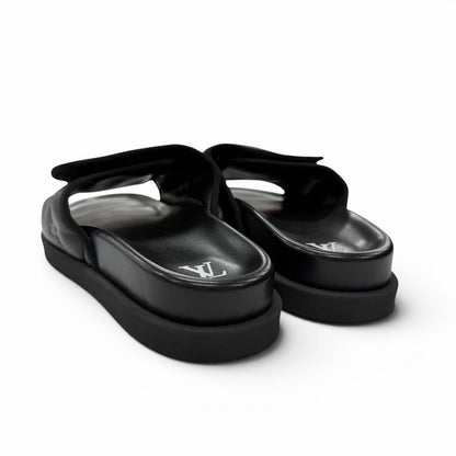 Louis Vuitton Miami Line Mules Leather Monogram Giant Slide Sandals Black 10 — view 3