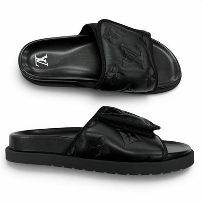 Louis Vuitton Miami Line Mules Leather Monogram Giant Slide Sandals Black 10 — view 5