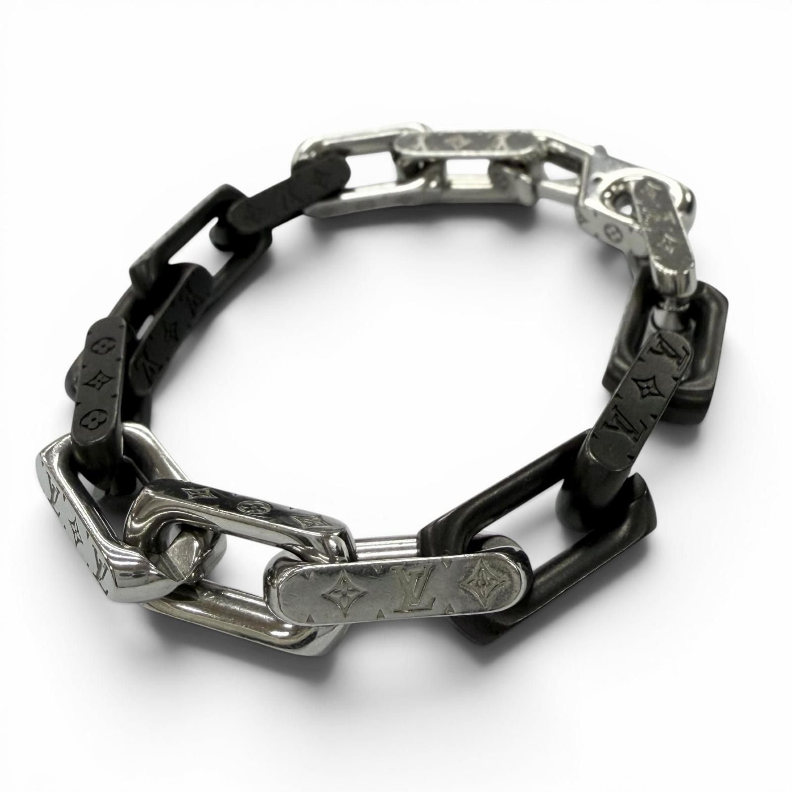 Louis Vuitton Monogram Chain Bracelet Silver Black