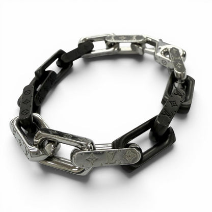 Louis Vuitton Monogram Chain Bracelet Silver Black