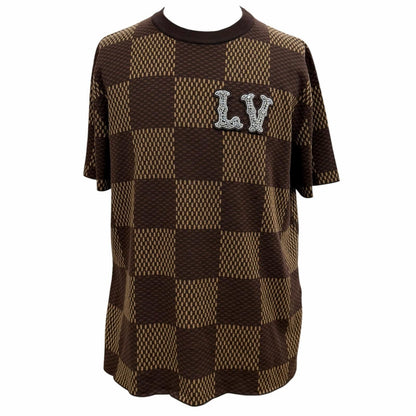 Louis Vuitton Damier Line Stone LV Logo Crew Neck Short Sleeve Knit Brown