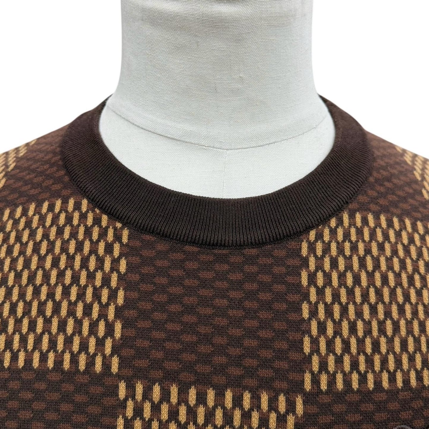 Louis Vuitton Damier Line Stone LV Logo Crew Neck Short Sleeve Knit Brown — view 2
