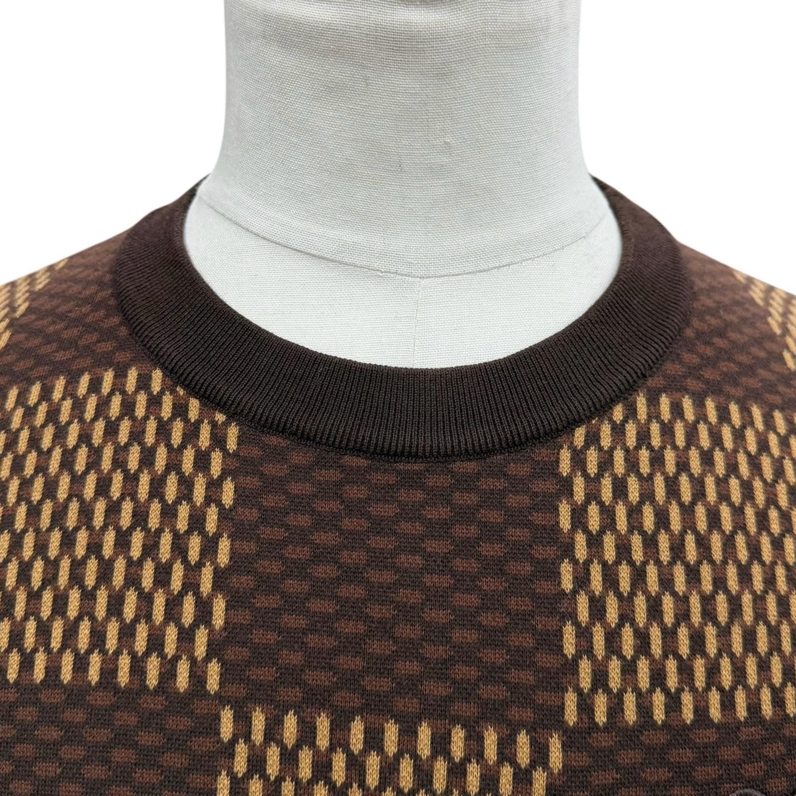 Louis Vuitton Damier Line Stone LV Logo Crew Neck Short Sleeve Knit Brown — view 2