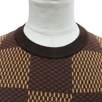 Louis Vuitton Damier Line Stone LV Logo Crew Neck Short Sleeve Knit Brown — view 2