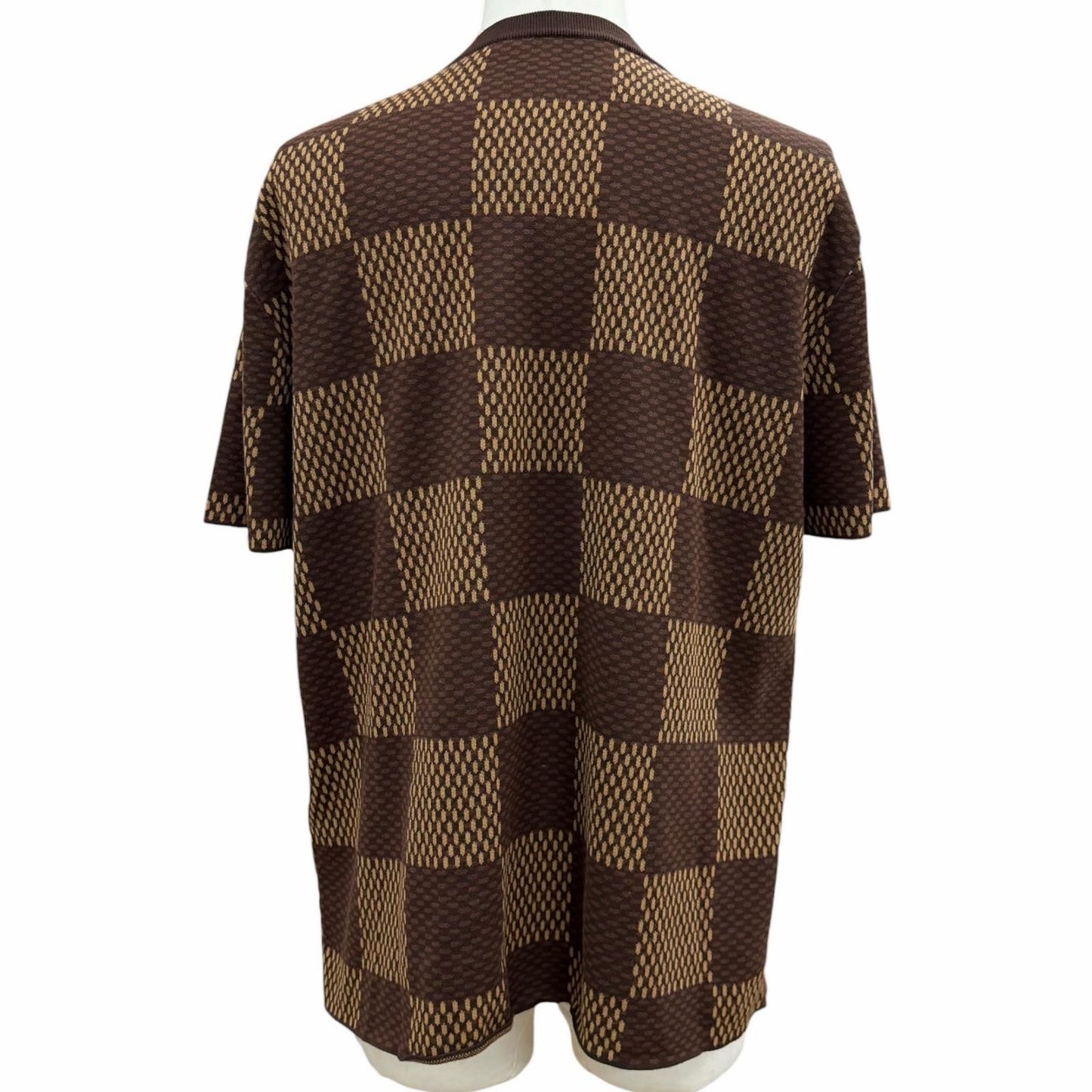 Louis Vuitton Damier Line Stone LV Logo Crew Neck Short Sleeve Knit Brown — view 4