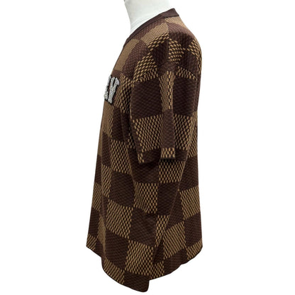 Louis Vuitton Damier Line Stone LV Logo Crew Neck Short Sleeve Knit Brown — view 3