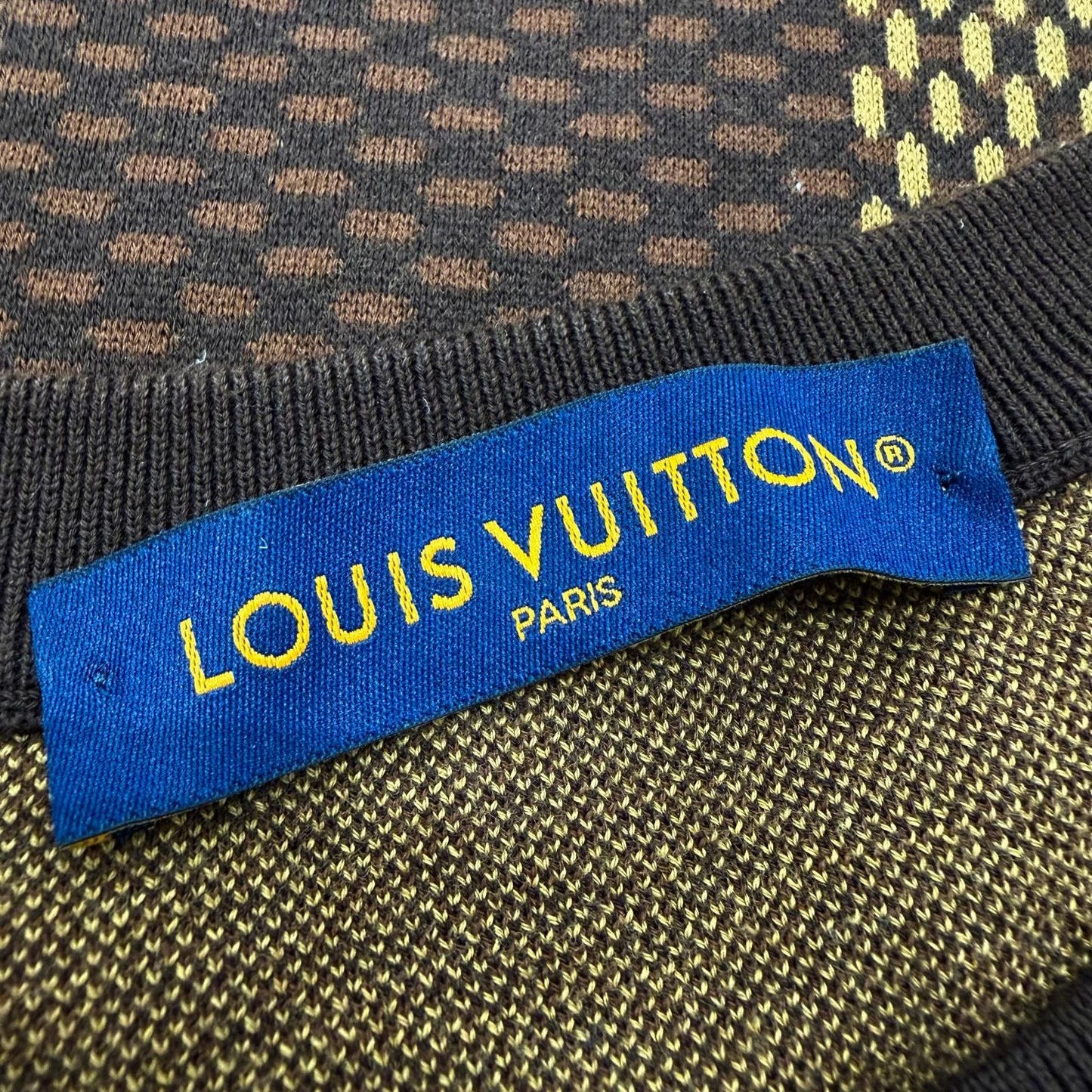 Louis Vuitton Damier Line Stone LV Logo Crew Neck Short Sleeve Knit Brown — view 6