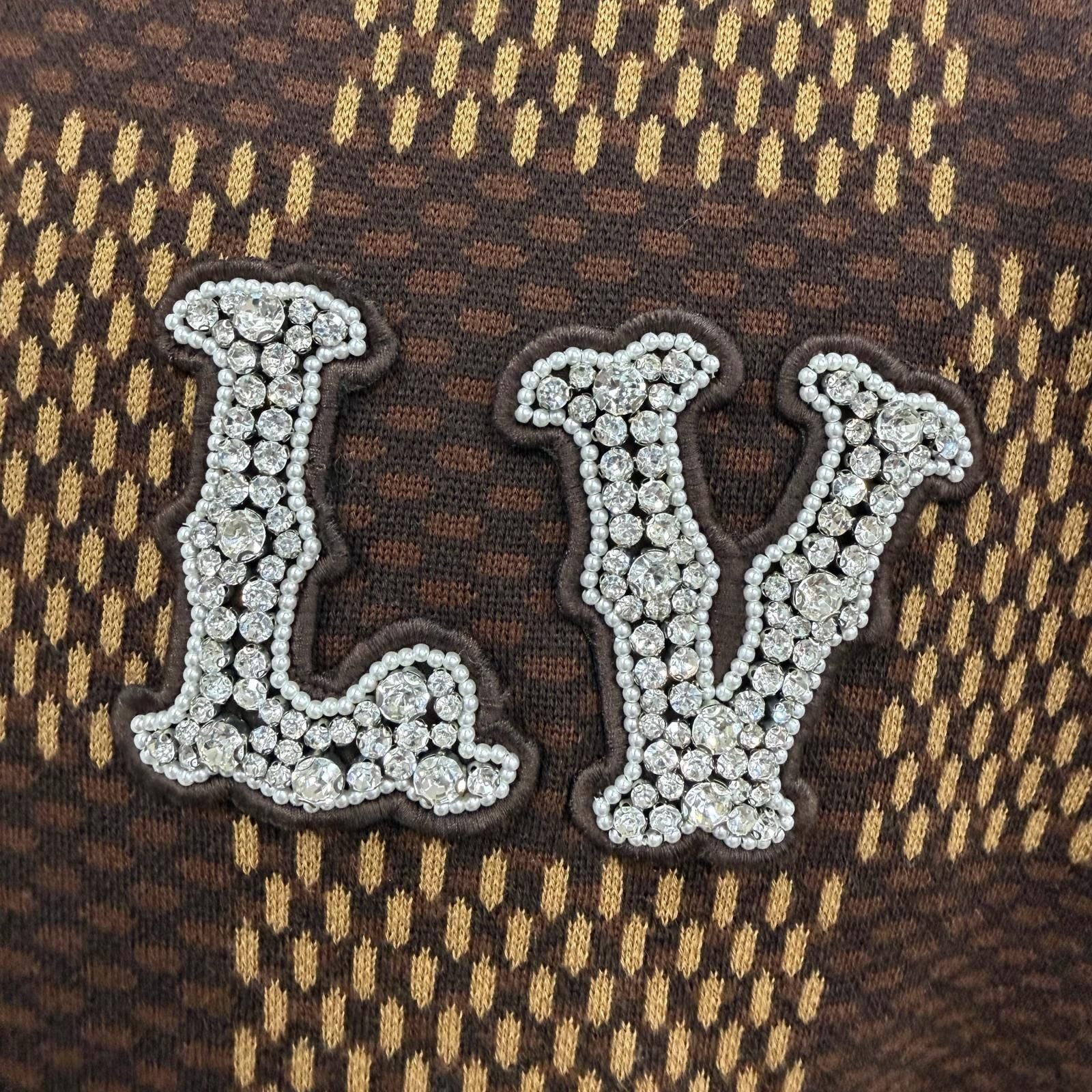Louis Vuitton Damier Line Stone LV Logo Crew Neck Short Sleeve Knit Brown — view 5