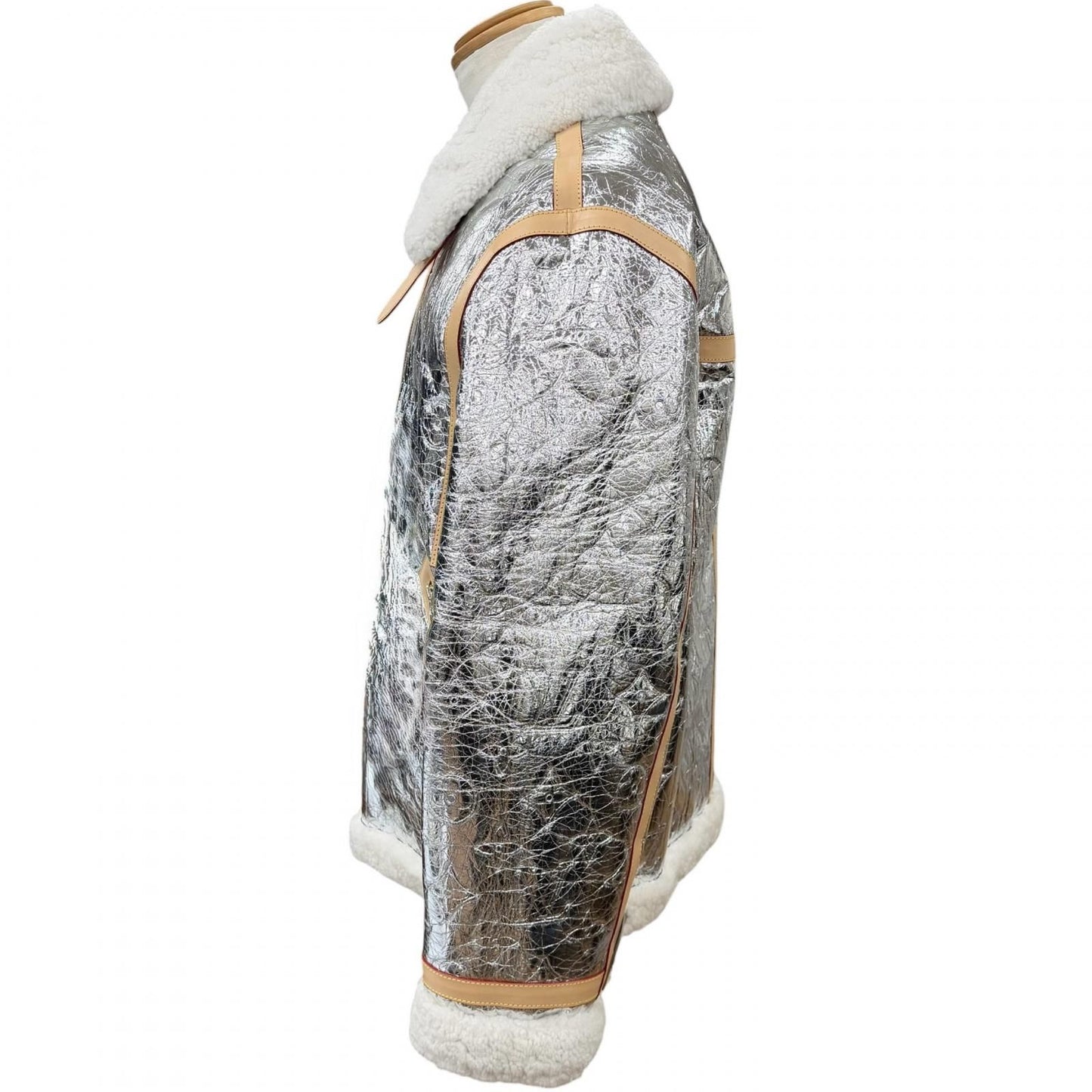 Louis Vuitton Lambskin Leather Monogram Mirror Shearling Double Zip Up Jacket — view 3