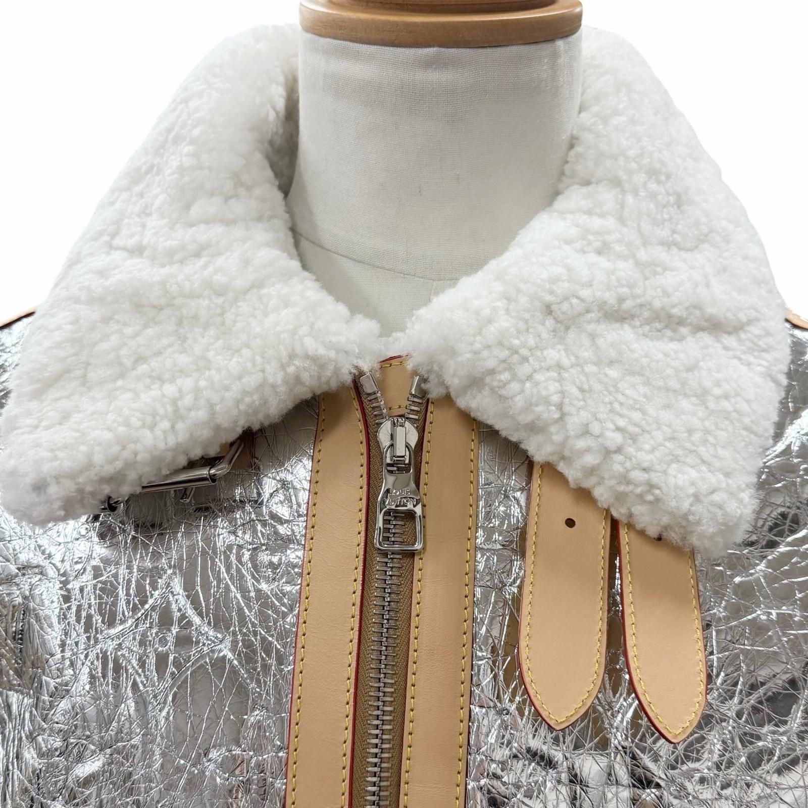 Louis Vuitton Lambskin Leather Monogram Mirror Shearling Double Zip Up Jacket — view 2