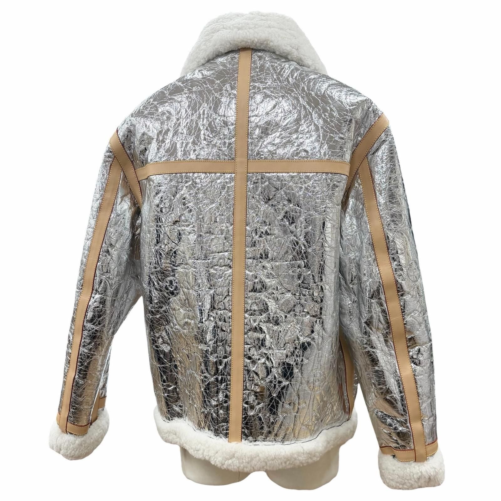 Louis Vuitton Lambskin Leather Monogram Mirror Shearling Double Zip Up Jacket — view 4