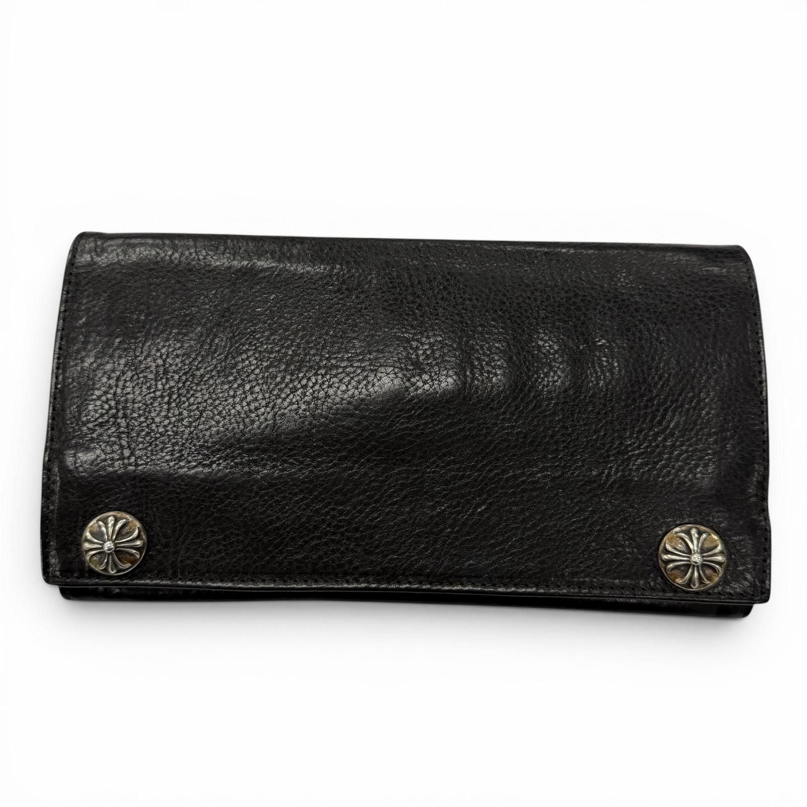 Chrome Hearts Grishi Baby Leather 925 Cross Button Wallet Bifold Black Silver