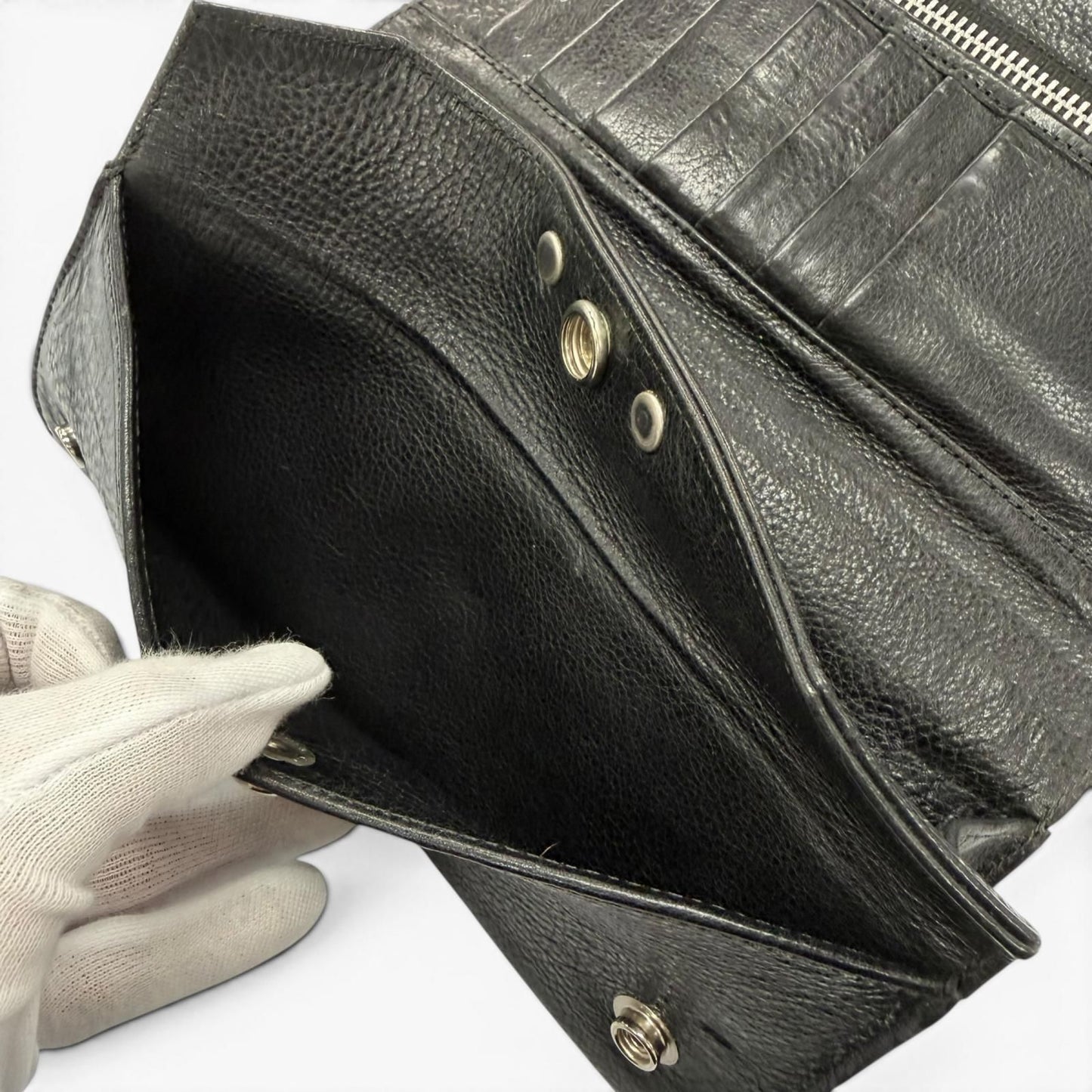 Chrome Hearts Grishi Baby Leather 925 Cross Button Wallet Bifold Black Silver — view 5