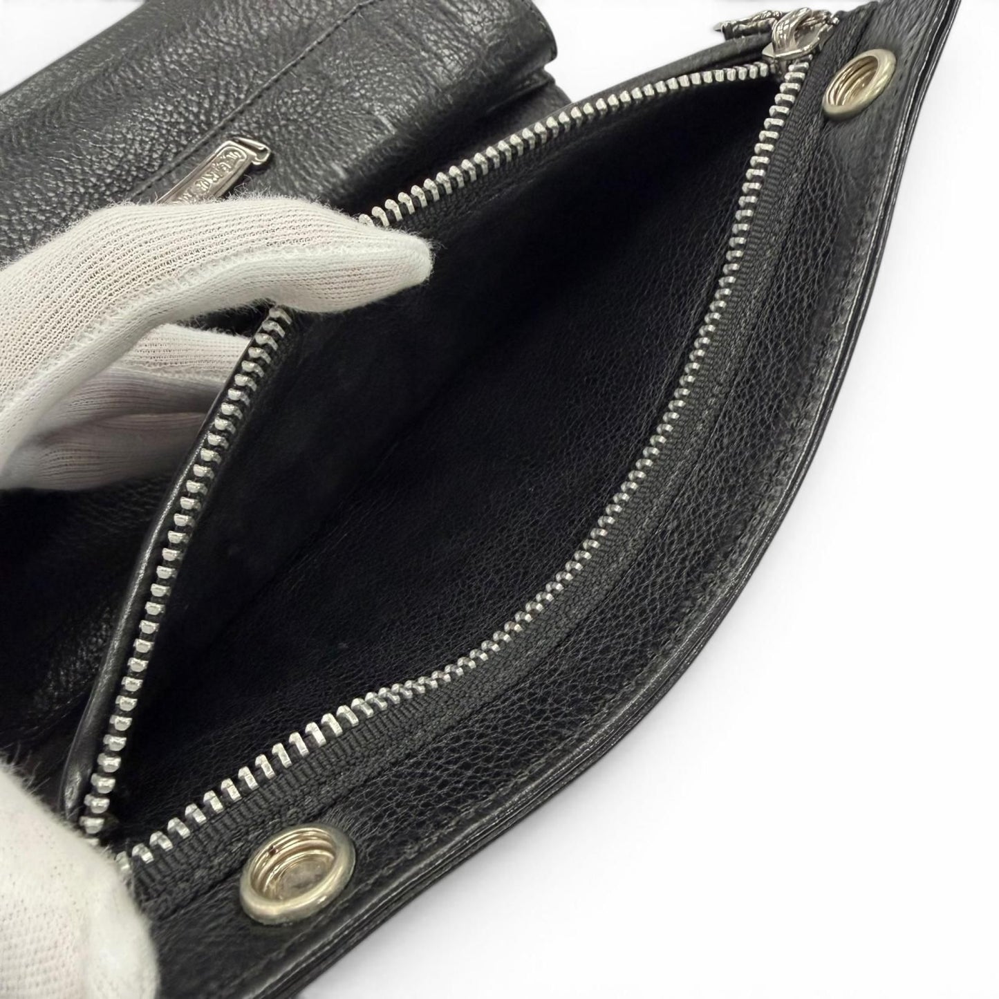 Chrome Hearts Grishi Baby Leather 925 Cross Button Wallet Bifold Black Silver — view 6