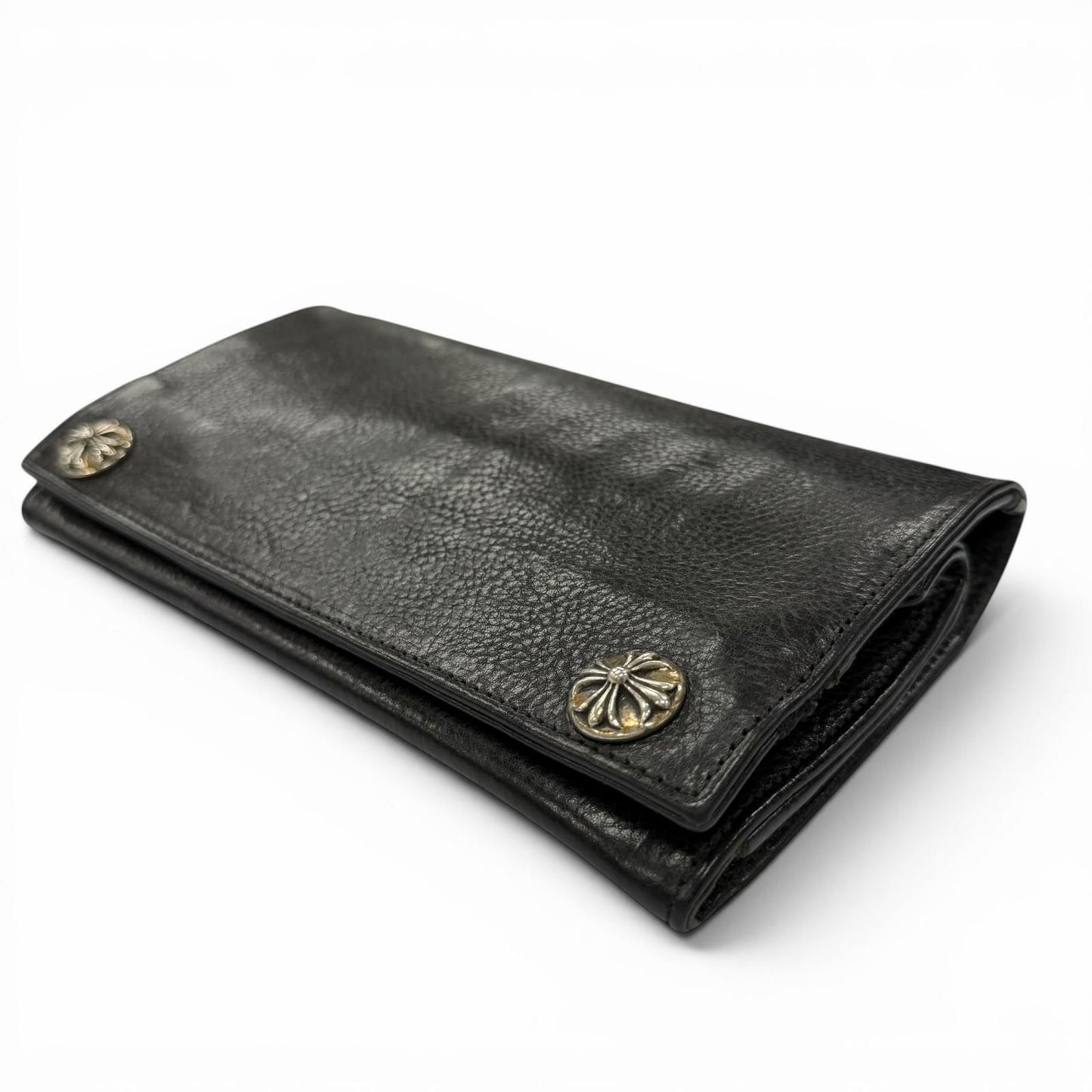 Chrome Hearts Grishi Baby Leather 925 Cross Button Wallet Bifold Black Silver — view 3