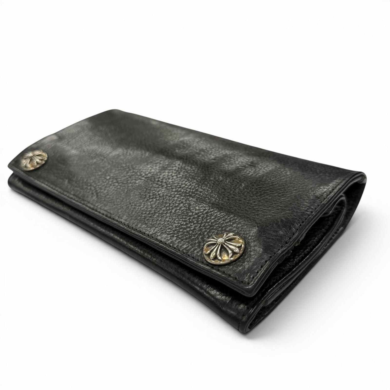 Chrome Hearts Grishi Baby Leather 925 Cross Button Wallet Bifold Black Silver — view 3