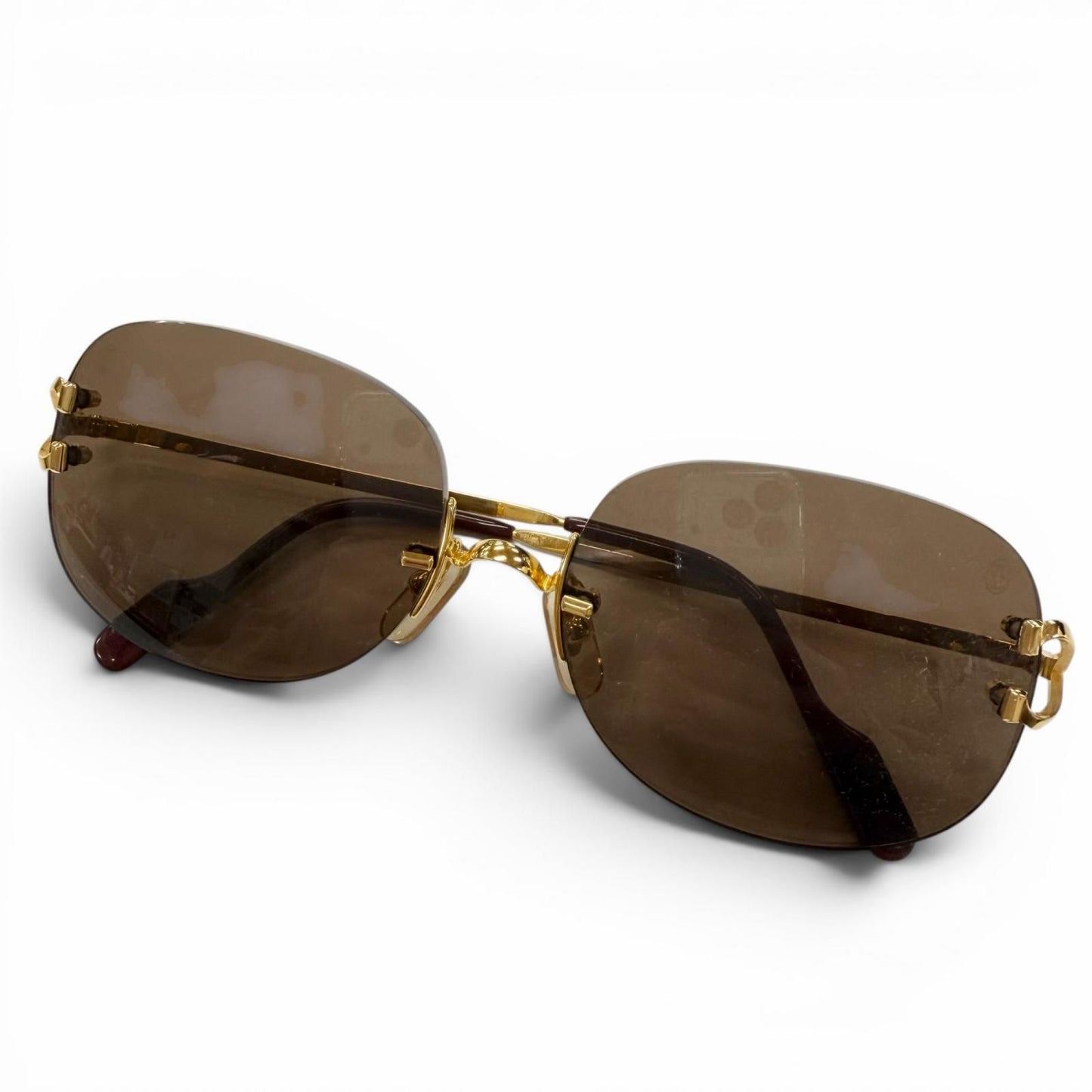 Cartier Rimless Two Point 2C Decor Eyewear Sunglasses Gold Bordeaux Brown 18