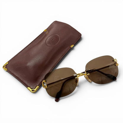Cartier Rimless Two Point 2C Decor Eyewear Sunglasses Gold Bordeaux Brown 18 — view 2