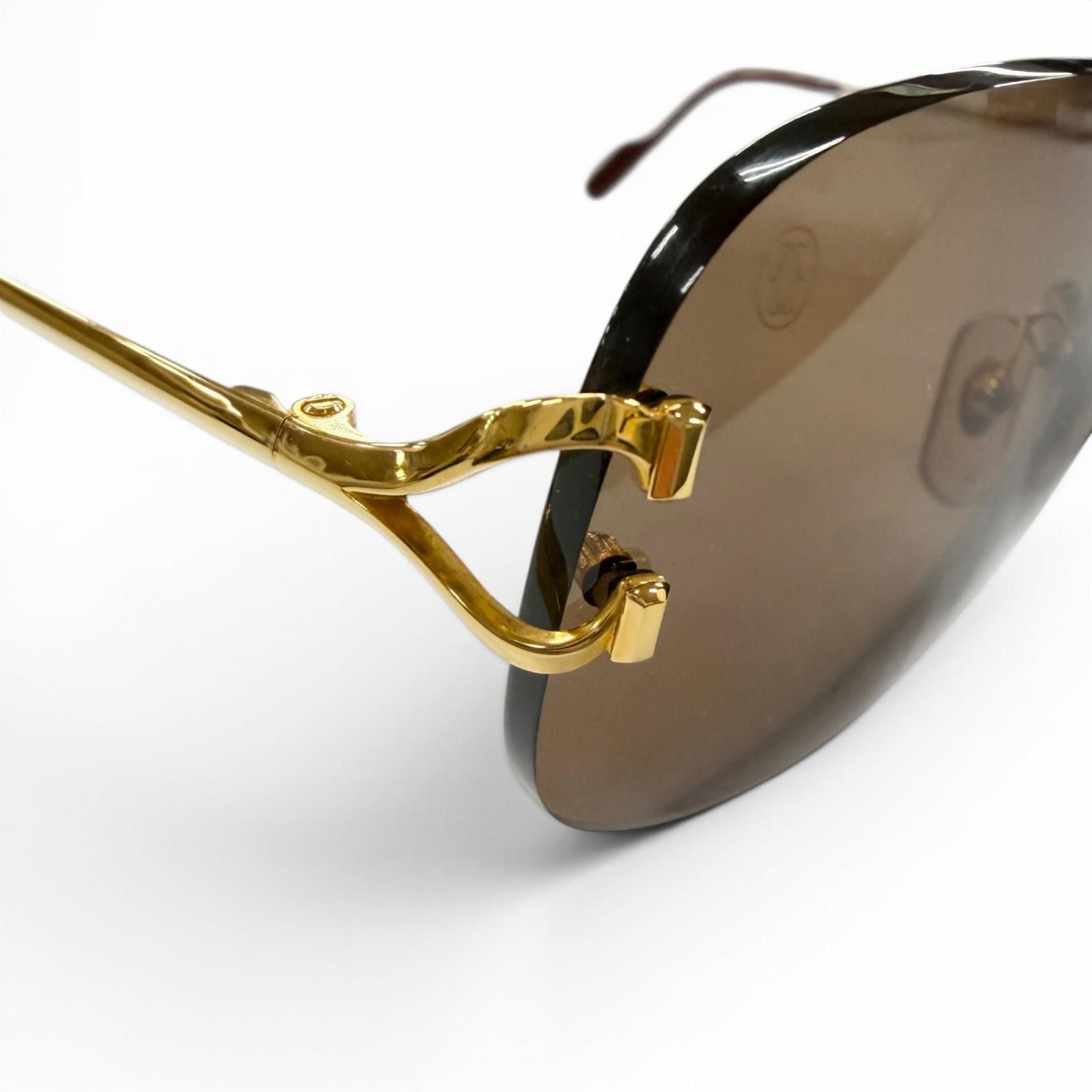 Cartier Rimless Two Point 2C Decor Eyewear Sunglasses Gold Bordeaux Brown 18 — view 8