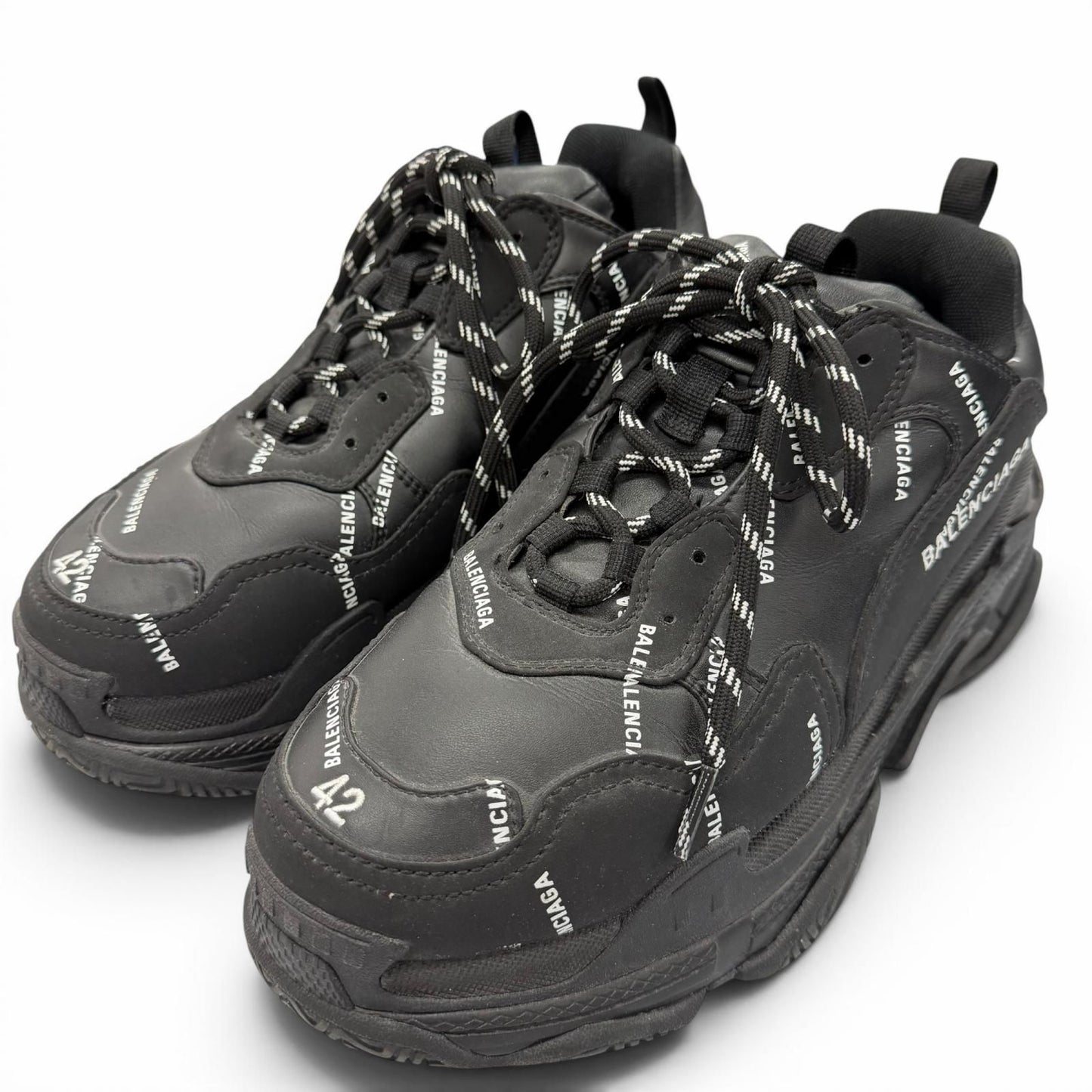 Balenciaga Triple S Leather Allover Logo All Pattern Sneakers Black