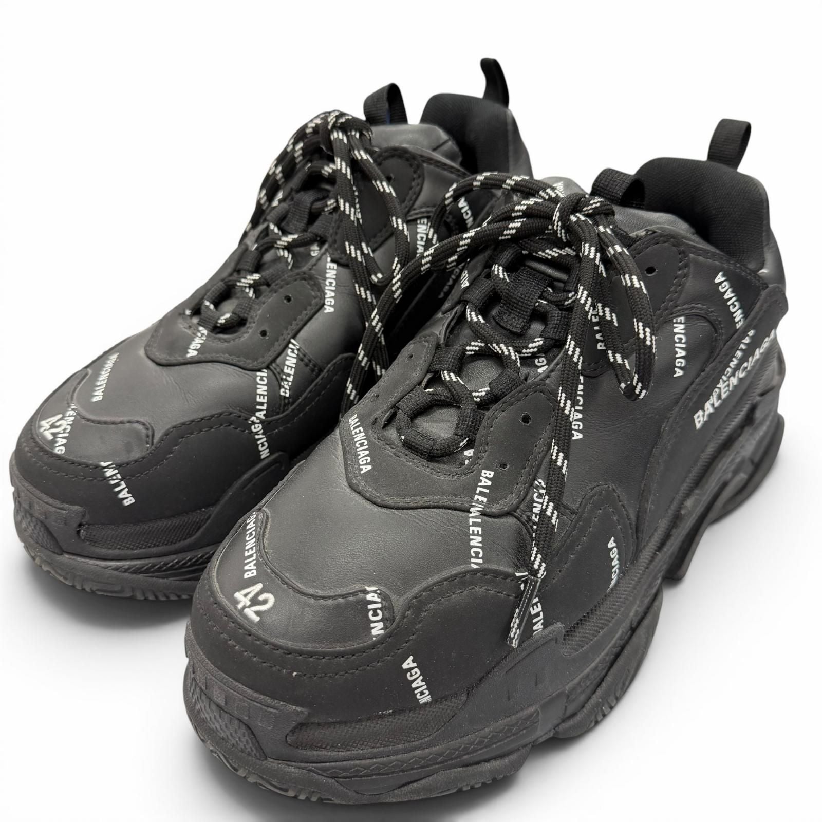 Balenciaga Triple S Leather Allover Logo All Pattern Sneakers Black