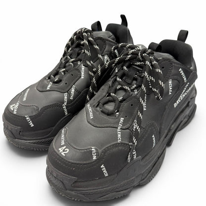 Balenciaga Triple S Leather Allover Logo All Pattern Sneakers Black