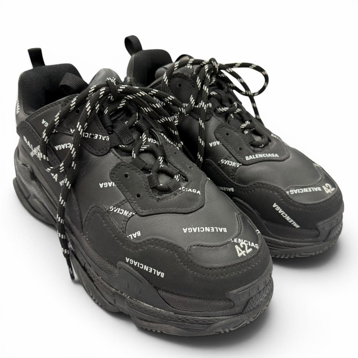 Balenciaga Triple S Leather Allover Logo All Pattern Sneakers Black — view 3