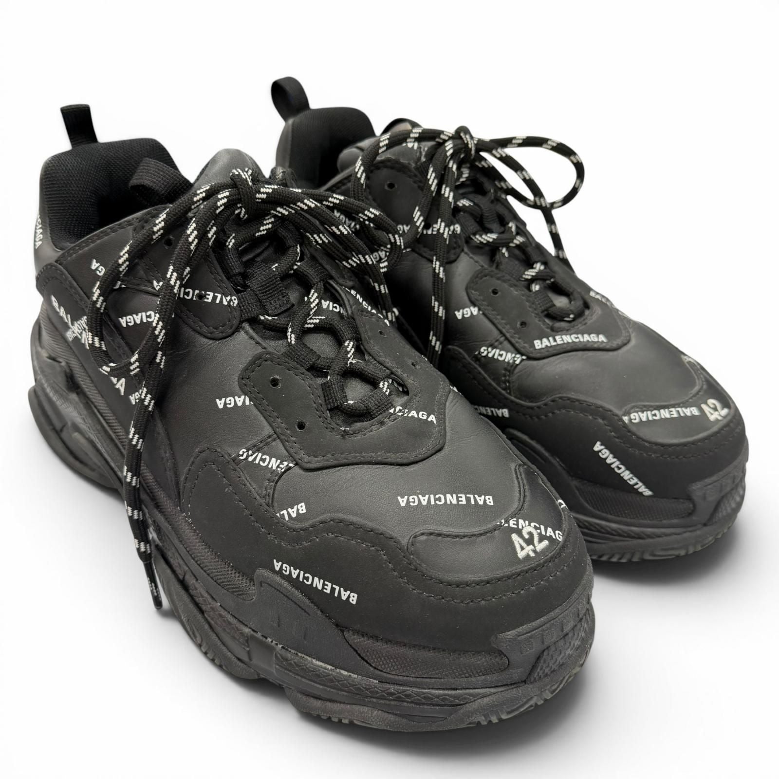 Balenciaga Triple S Leather Allover Logo All Pattern Sneakers Black — view 3
