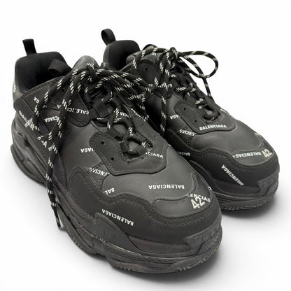 Balenciaga Triple S Leather Allover Logo All Pattern Sneakers Black — view 3