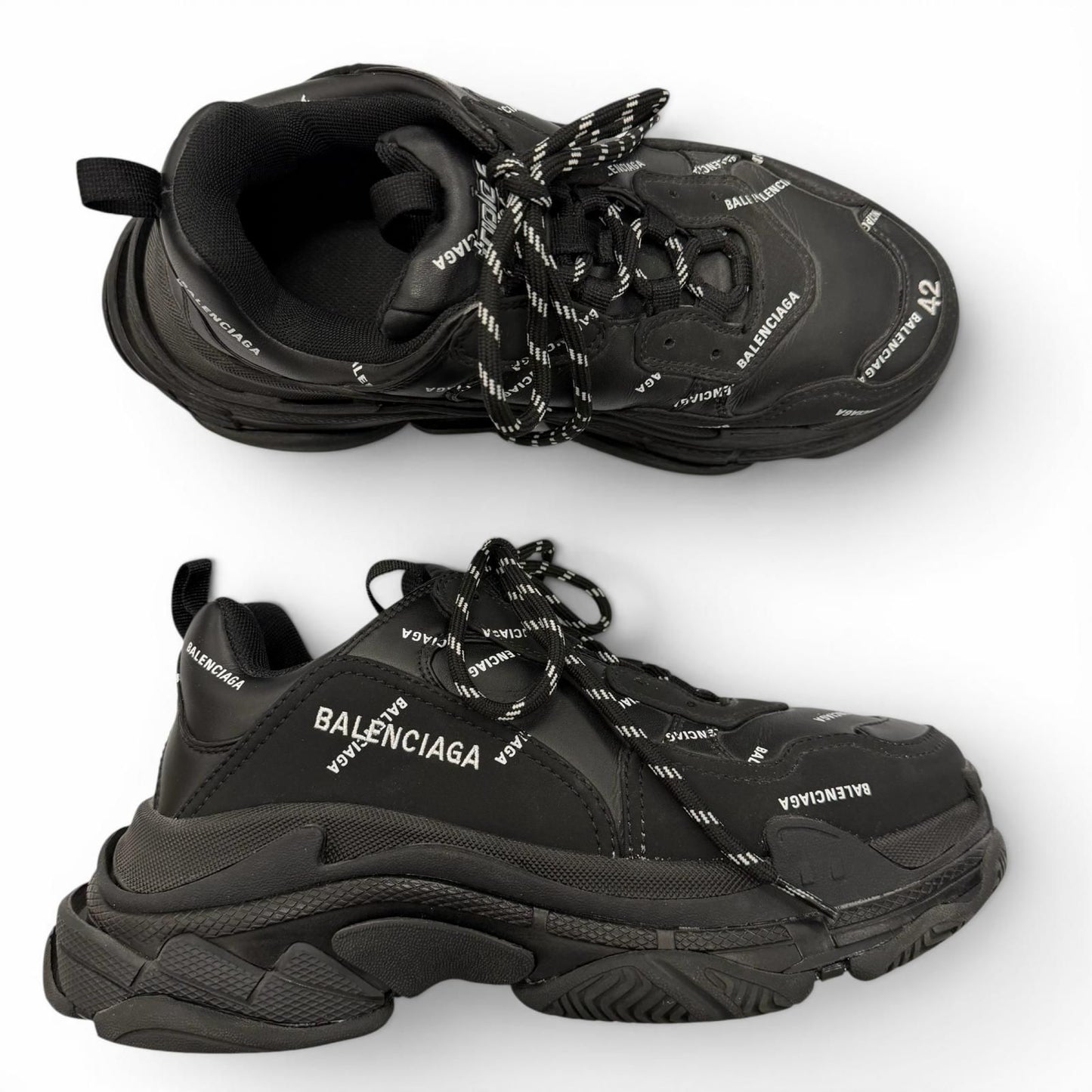 Balenciaga Triple S Leather Allover Logo All Pattern Sneakers Black — view 6