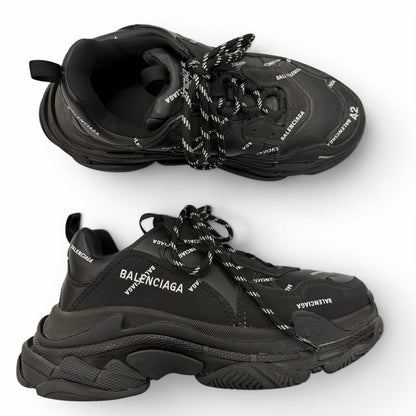 Balenciaga Triple S Leather Allover Logo All Pattern Sneakers Black — view 6