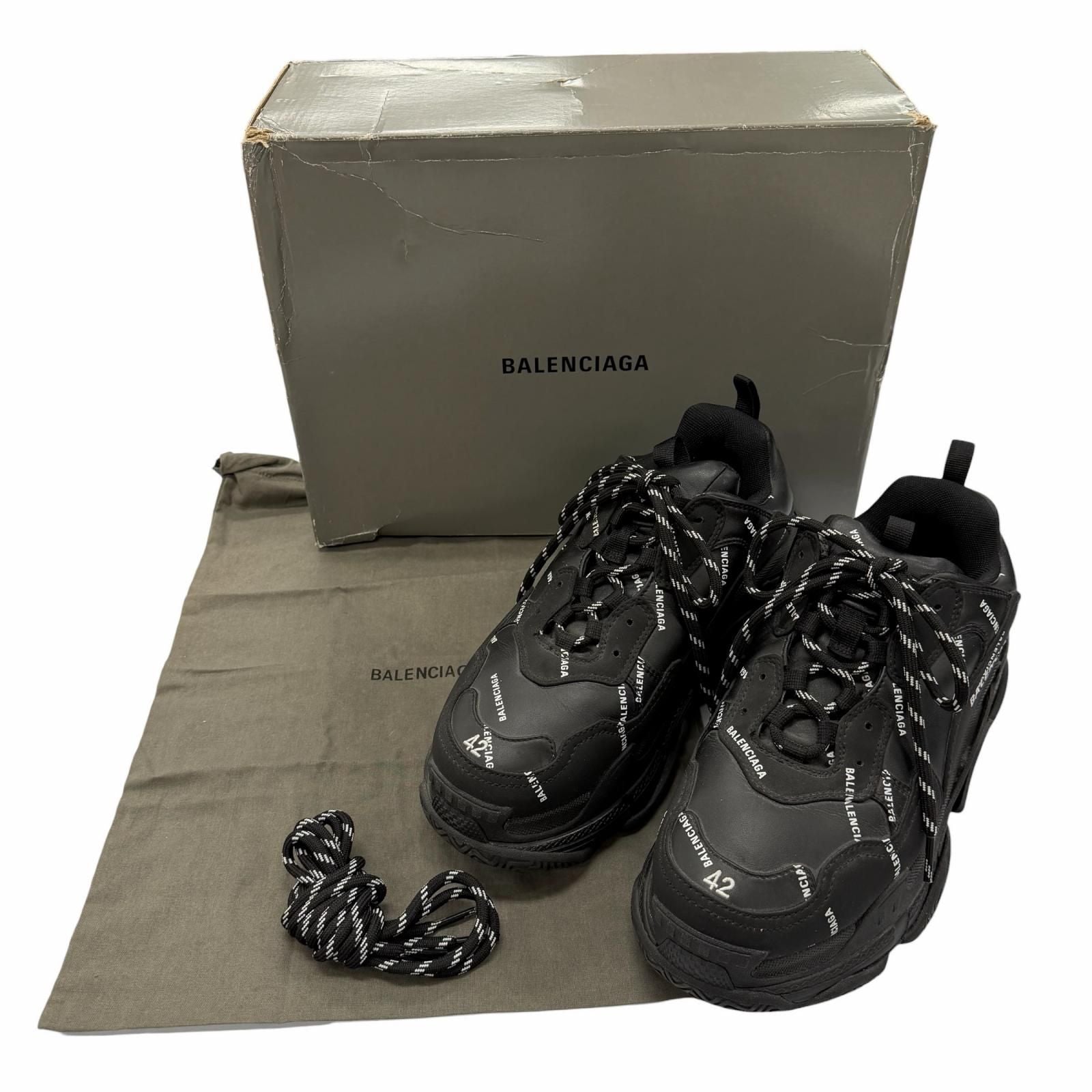 Balenciaga Triple S Leather Allover Logo All Pattern Sneakers Black — view 2