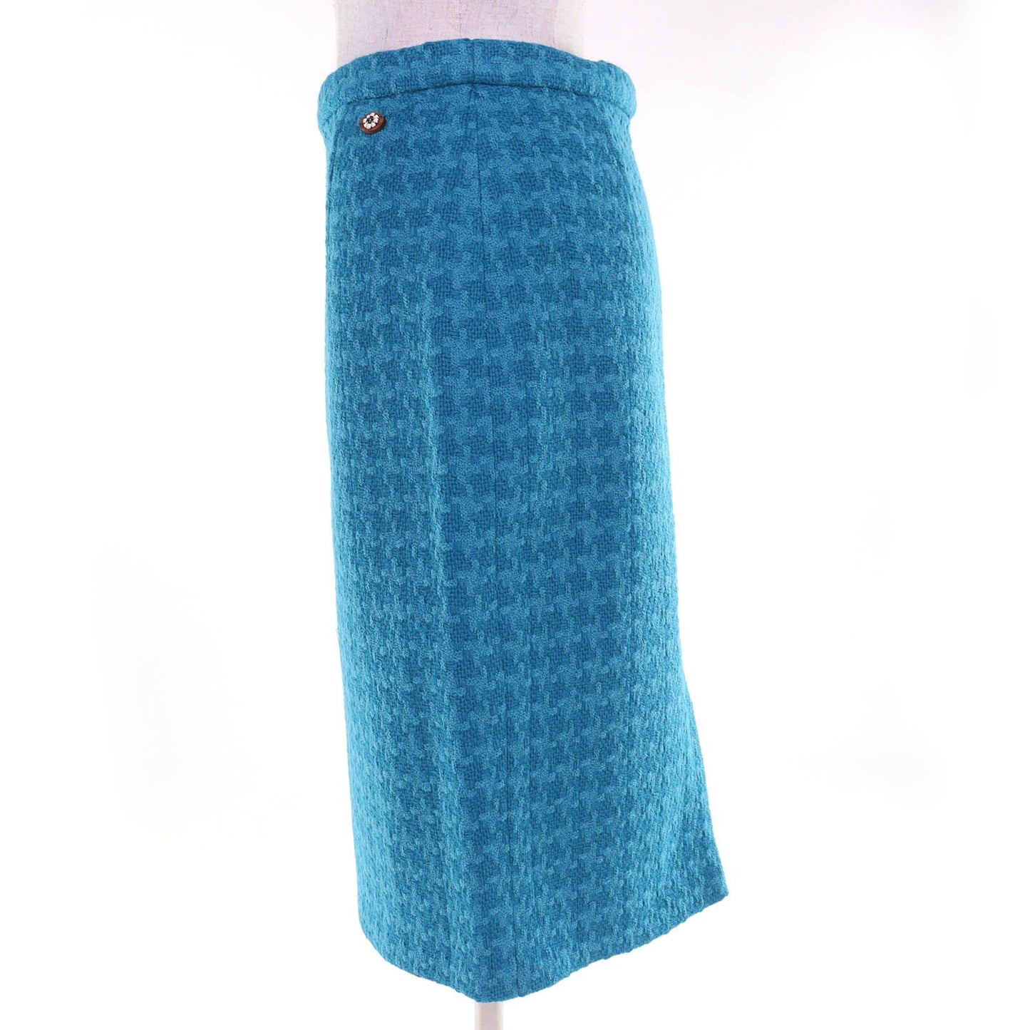 Chanel 19k Wool 100% CC Logo Flower Button Tweed Skirt Lining Blue 36 — view 2