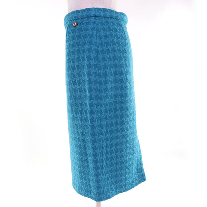 Chanel 19k Wool 100% CC Logo Flower Button Tweed Skirt Lining Blue 36 — view 2