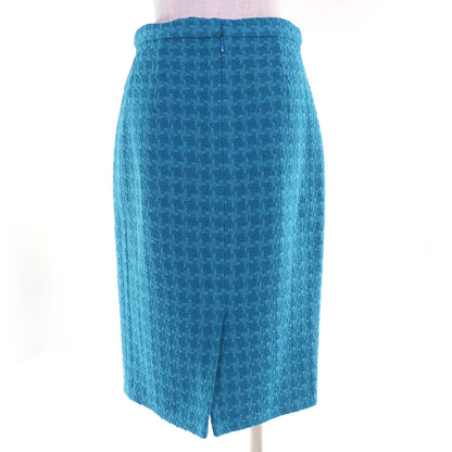 Chanel 19k Wool 100% CC Logo Flower Button Tweed Skirt Lining Blue 36 — view 3