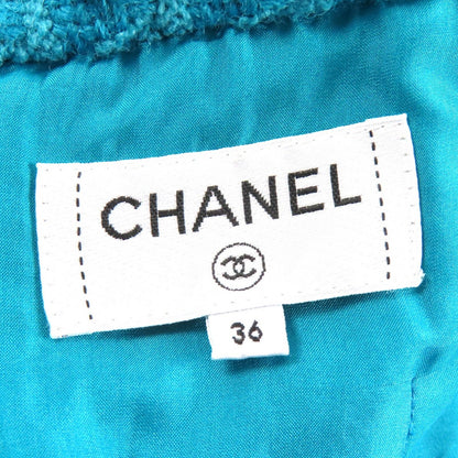 Chanel 19k Wool 100% CC Logo Flower Button Tweed Skirt Lining Blue 36 — view 6