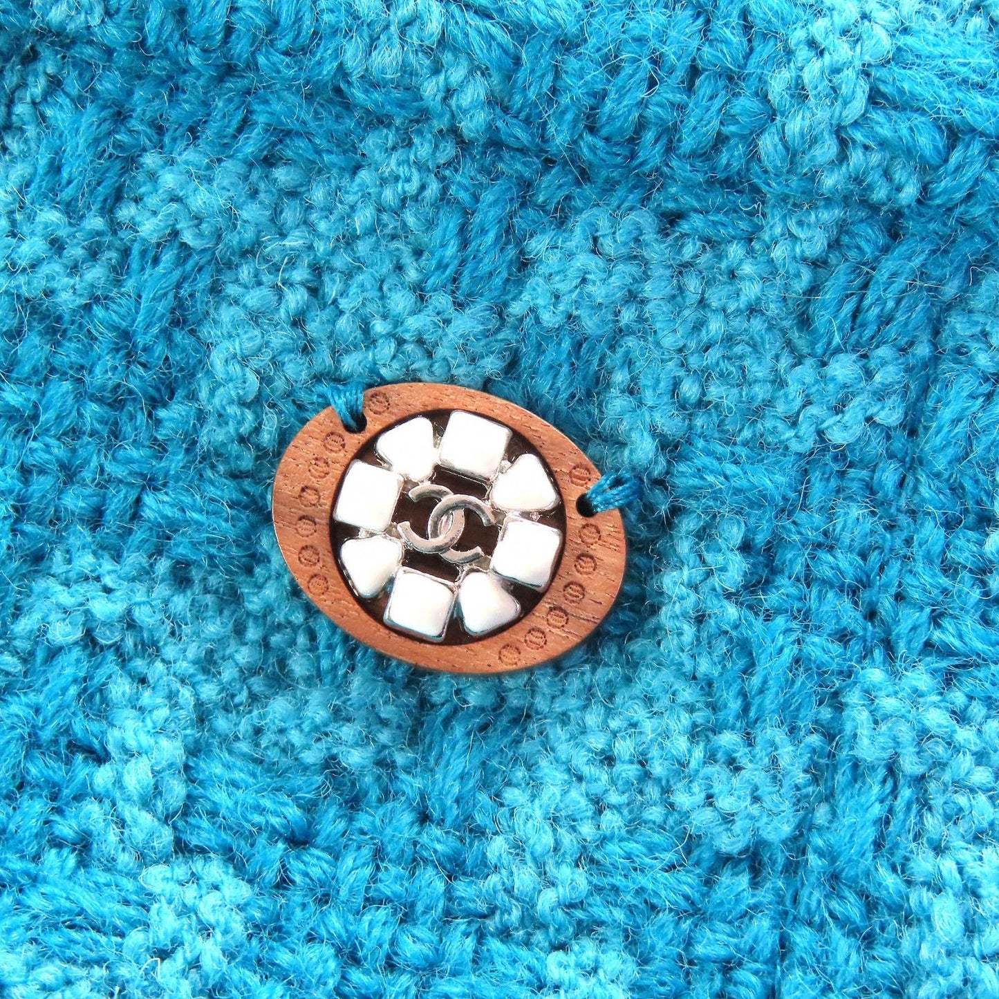 Chanel 19k Wool 100% CC Logo Flower Button Tweed Skirt Lining Blue 36 — view 5