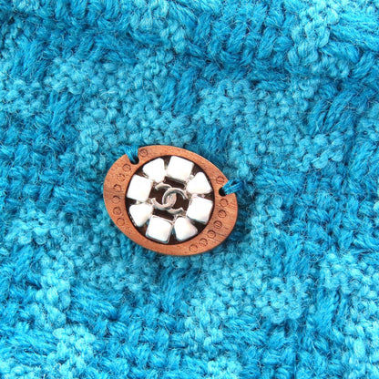 Chanel 19k Wool 100% CC Logo Flower Button Tweed Skirt Lining Blue 36 — view 5