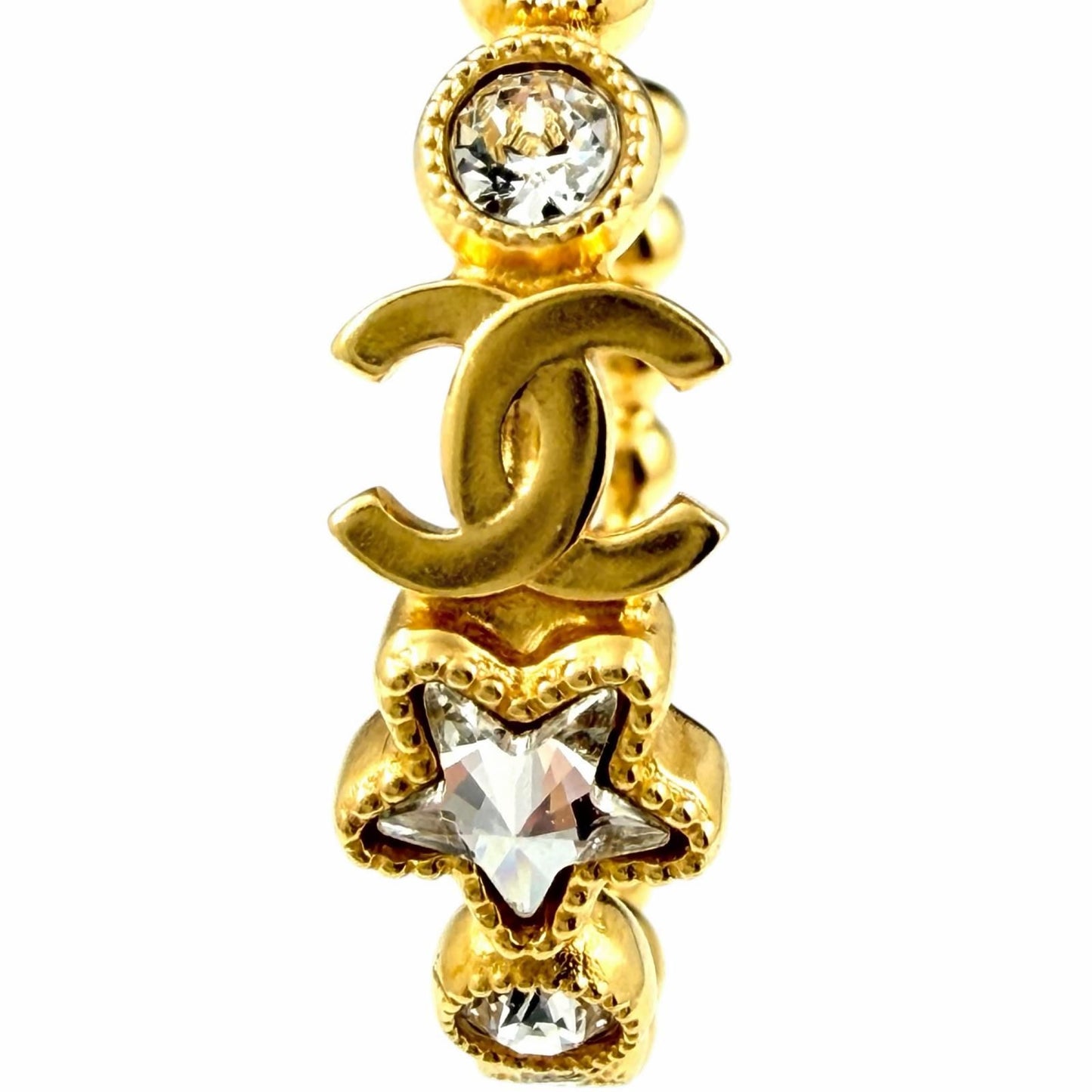 Chanel Crystal CC Logo Star Hoop Earrings Gold — view 4