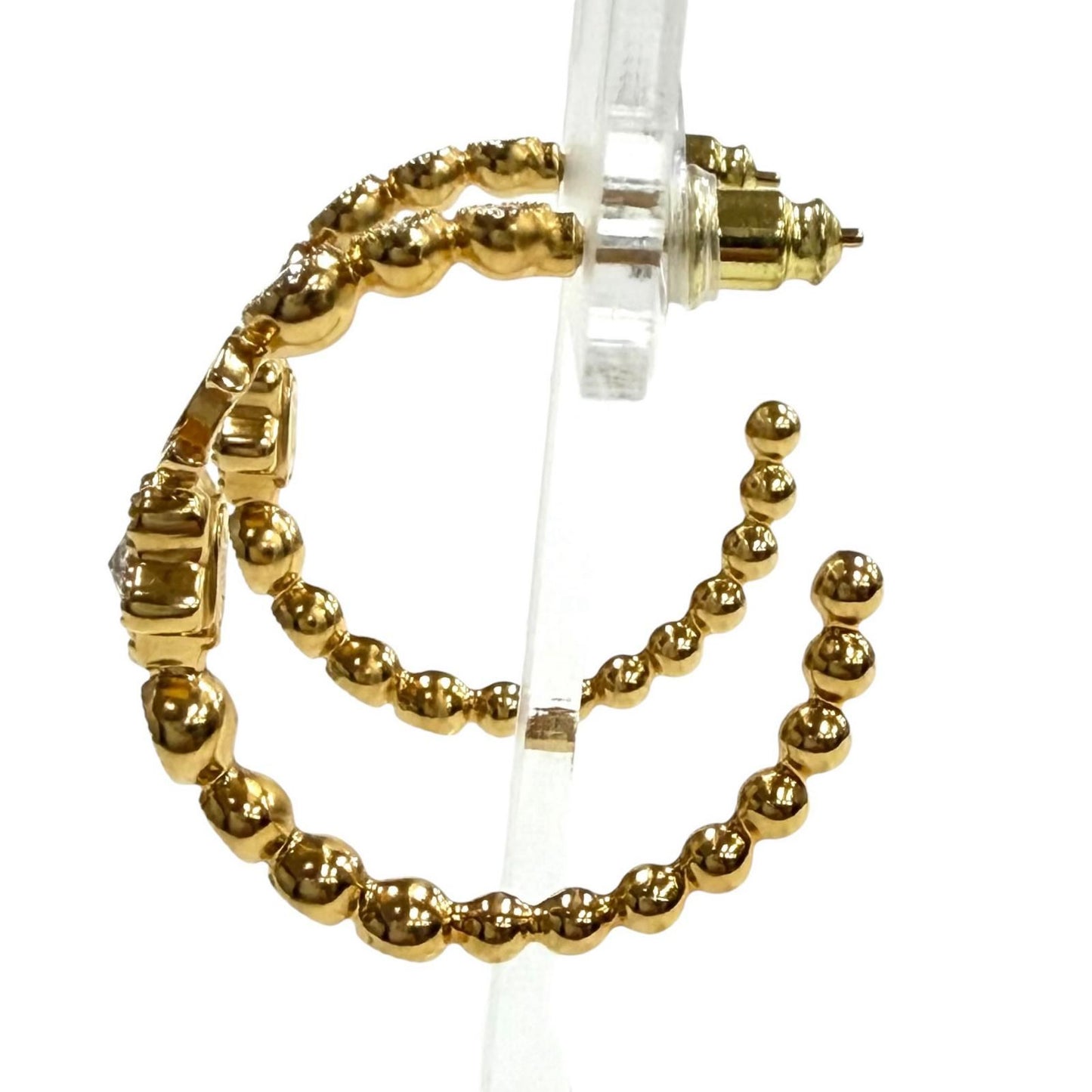 Chanel Crystal CC Logo Star Hoop Earrings Gold — view 2