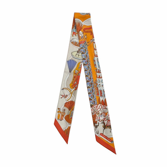Hermes Exposition Universelle Silk 100% Orange Ciel Brick Scarf