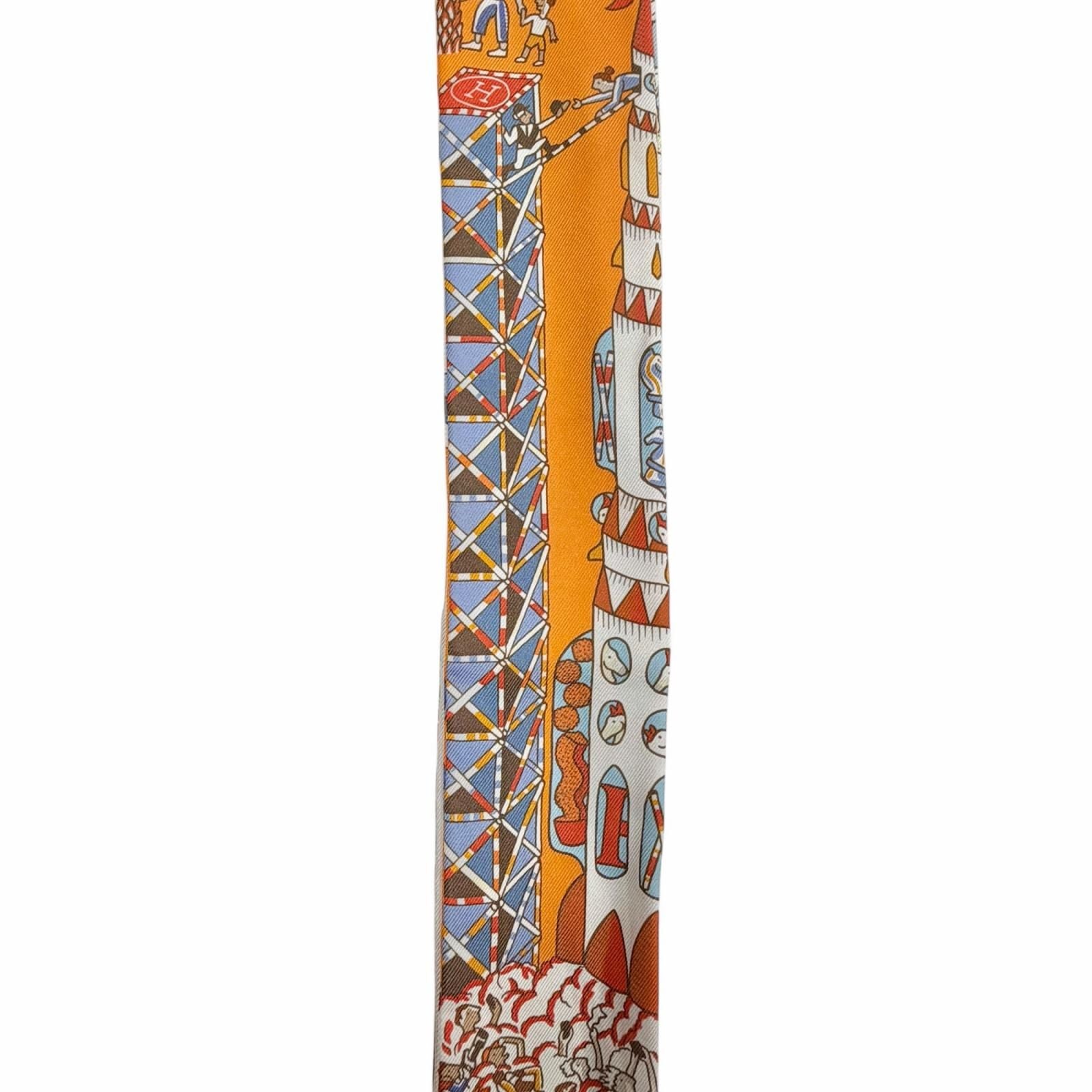Hermes Exposition Universelle Silk 100% Orange Ciel Brick Scarf — view 4