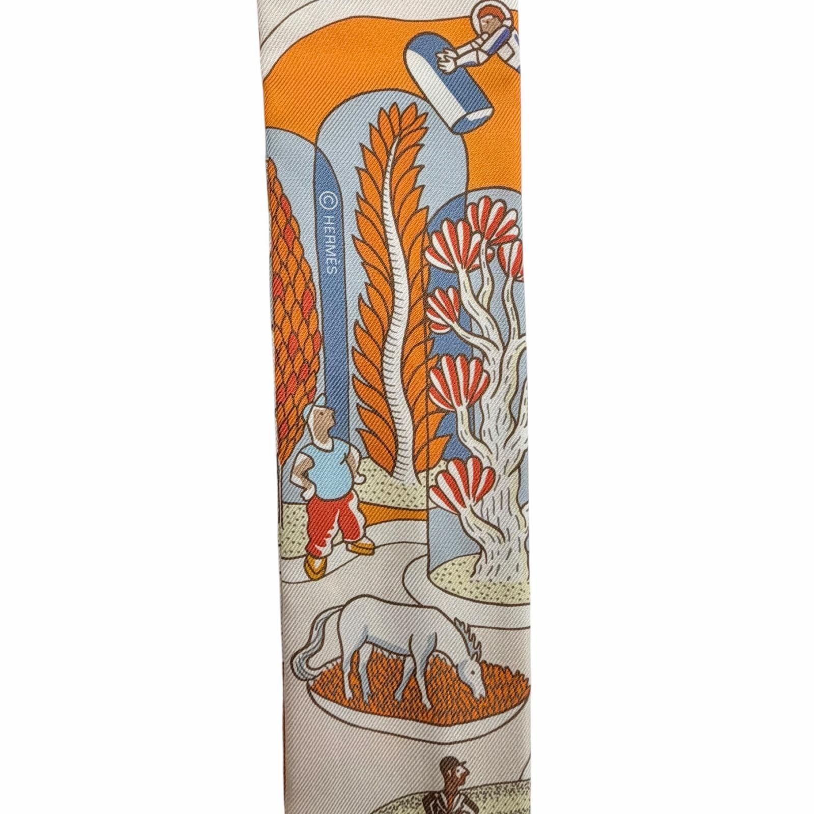 Hermes Exposition Universelle Silk 100% Orange Ciel Brick Scarf — view 3