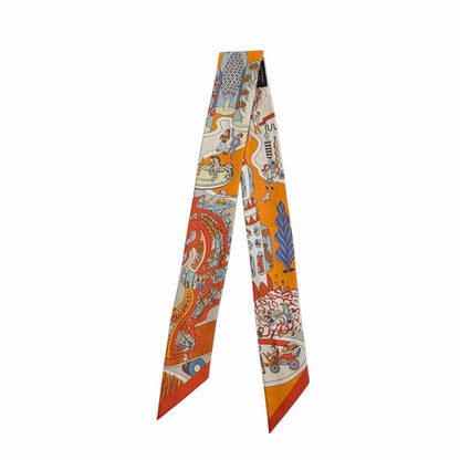 Hermes Exposition Universelle Silk 100% Orange Ciel Brick Scarf — view 2