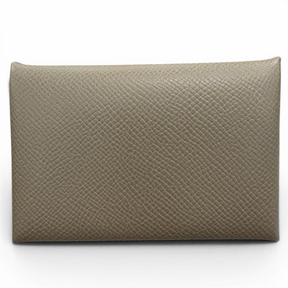 Hermes Calvi Veau Epsom Etoupe Silver Card Case Business Holder