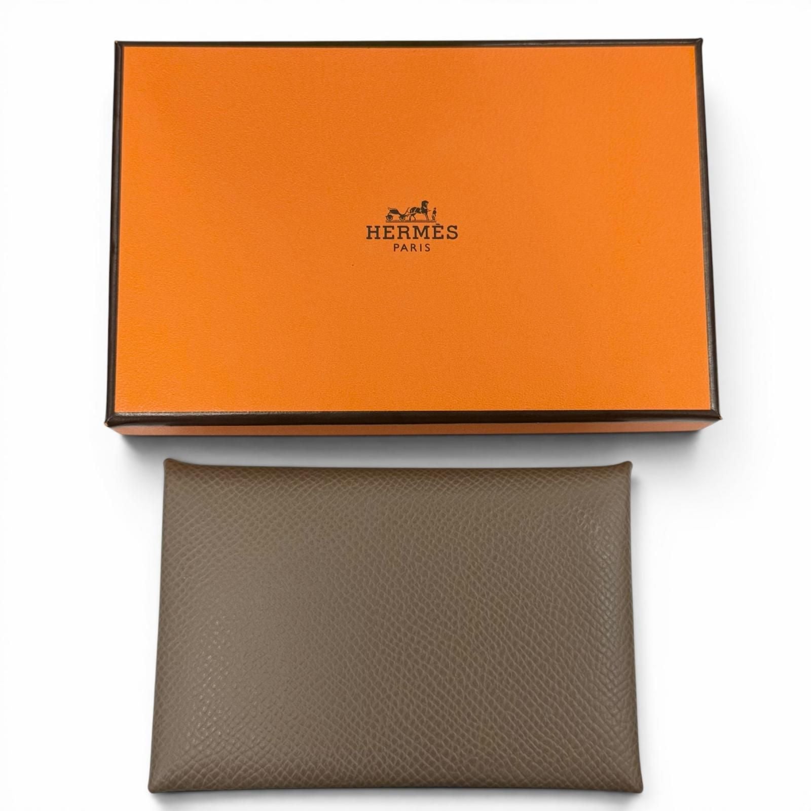 Hermes Calvi Veau Epsom Etoupe Silver Card Case Business Holder — view 2