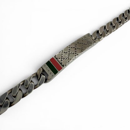 Gucci Diamante Web Stripe Chain Bracelet Silver 18 — view 3
