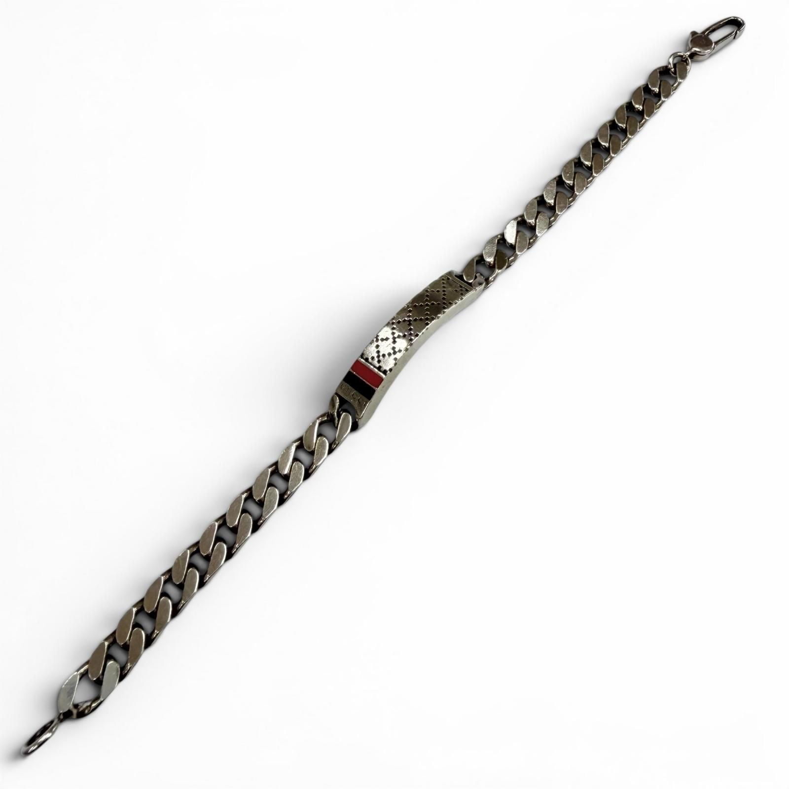 Gucci Diamante Web Stripe Chain Bracelet Silver 18 — view 2