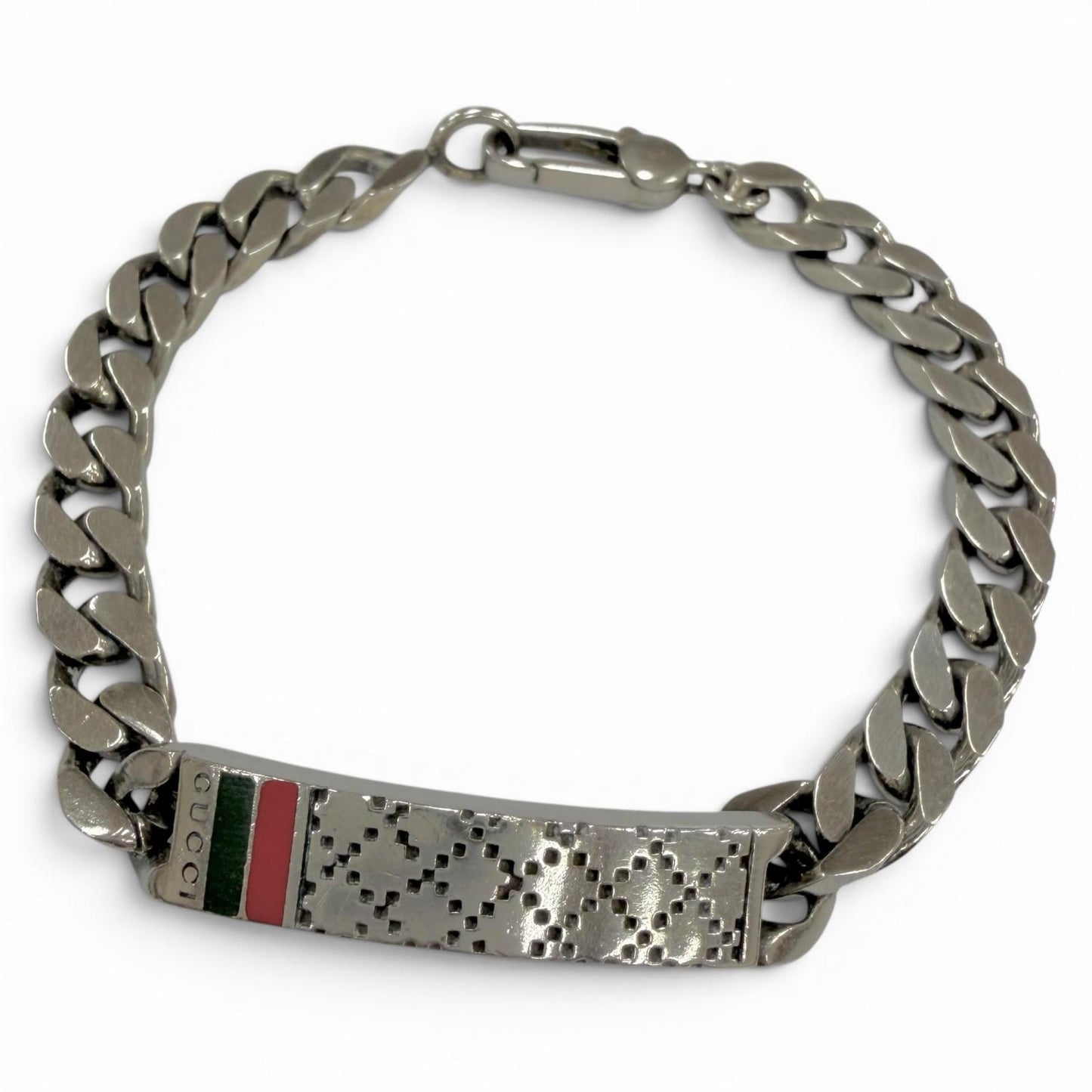 Gucci Diamante Web Stripe Chain Bracelet Silver 18