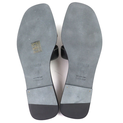 Hermes Oran Box Calf Leather Motif Flat Sandals Mules Black 38.5 Box — view 8